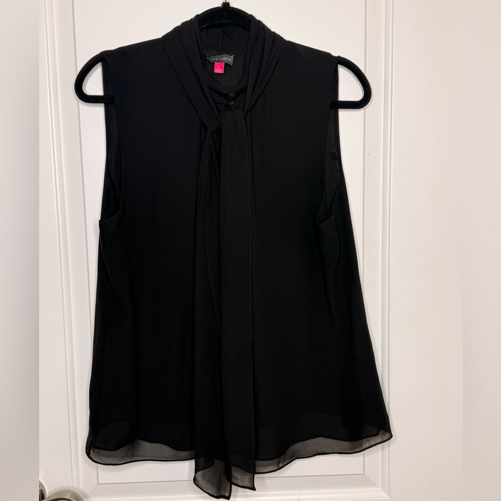 Vince Camuto Black Tie-Neck Blouse